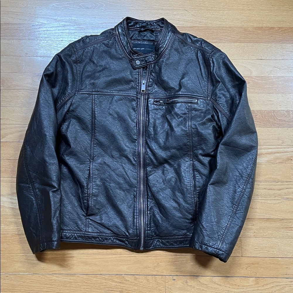 Marc New York Andrew Marc faux Black Leather Men's Jacket Large Bomber